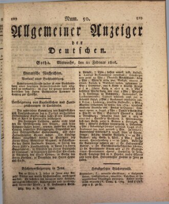 Allgemeiner Anzeiger der Deutschen Mittwoch 21. Februar 1816