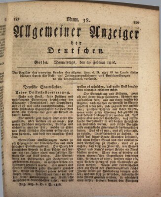 Allgemeiner Anzeiger der Deutschen Donnerstag 29. Februar 1816