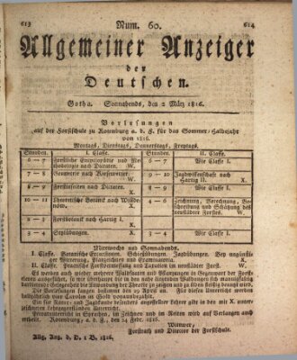 Allgemeiner Anzeiger der Deutschen Samstag 2. März 1816