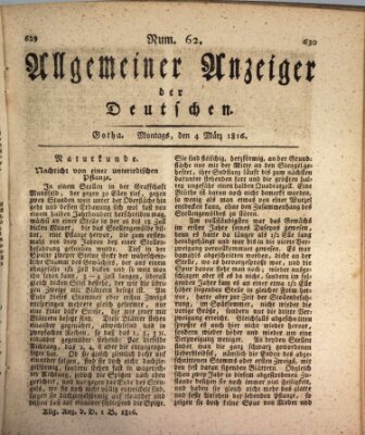 Allgemeiner Anzeiger der Deutschen Montag 4. März 1816