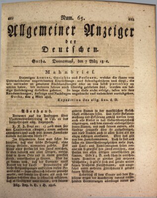 Allgemeiner Anzeiger der Deutschen Donnerstag 7. März 1816