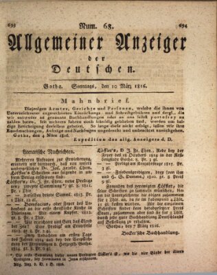 Allgemeiner Anzeiger der Deutschen Sonntag 10. März 1816