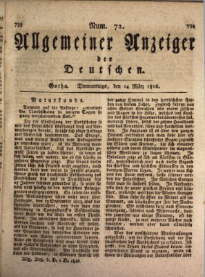 Allgemeiner Anzeiger der Deutschen Donnerstag 14. März 1816