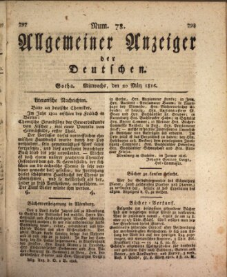 Allgemeiner Anzeiger der Deutschen Mittwoch 20. März 1816