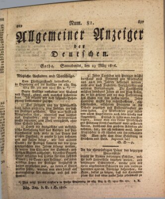 Allgemeiner Anzeiger der Deutschen Samstag 23. März 1816