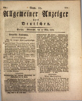 Allgemeiner Anzeiger der Deutschen Mittwoch 27. März 1816