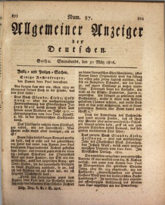 Allgemeiner Anzeiger der Deutschen Samstag 30. März 1816