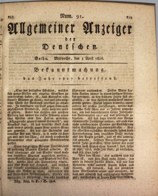 Allgemeiner Anzeiger der Deutschen Mittwoch 3. April 1816