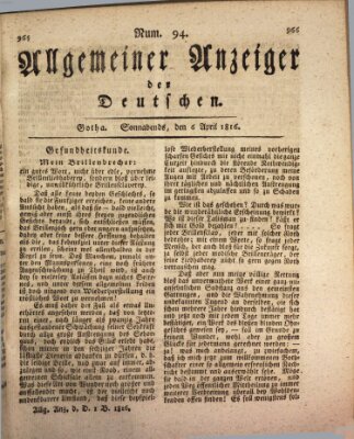 Allgemeiner Anzeiger der Deutschen Samstag 6. April 1816