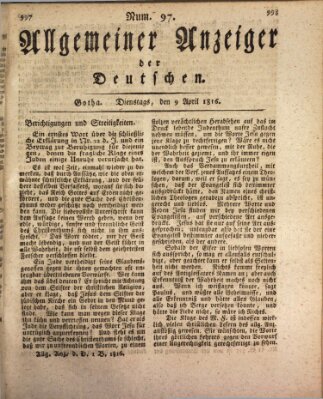 Allgemeiner Anzeiger der Deutschen Dienstag 9. April 1816