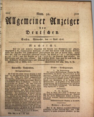 Allgemeiner Anzeiger der Deutschen Mittwoch 10. April 1816