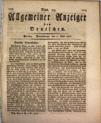 Allgemeiner Anzeiger der Deutschen Donnerstag 11. April 1816