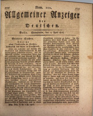 Allgemeiner Anzeiger der Deutschen Samstag 13. April 1816