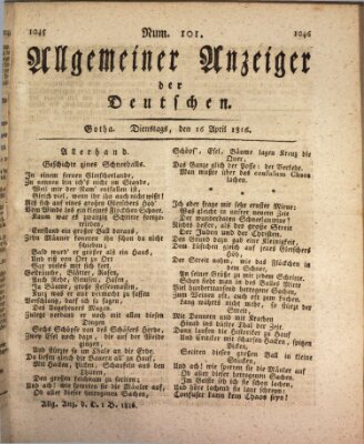 Allgemeiner Anzeiger der Deutschen Dienstag 16. April 1816