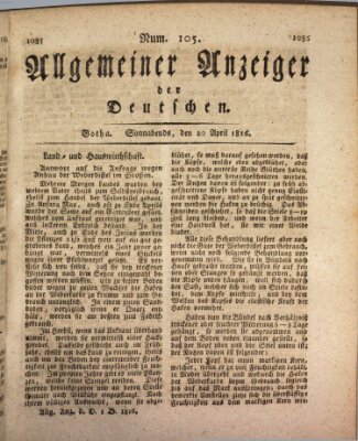 Allgemeiner Anzeiger der Deutschen Samstag 20. April 1816