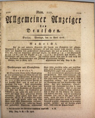 Allgemeiner Anzeiger der Deutschen Montag 22. April 1816