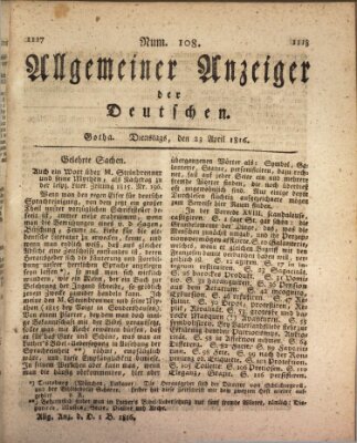 Allgemeiner Anzeiger der Deutschen Dienstag 23. April 1816