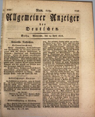 Allgemeiner Anzeiger der Deutschen Mittwoch 24. April 1816
