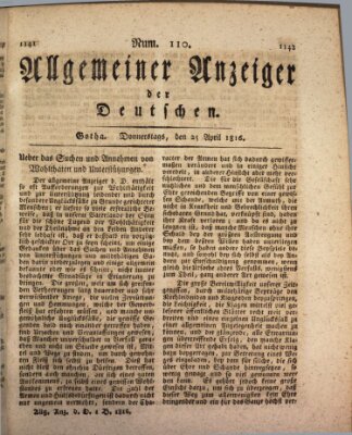 Allgemeiner Anzeiger der Deutschen Donnerstag 25. April 1816