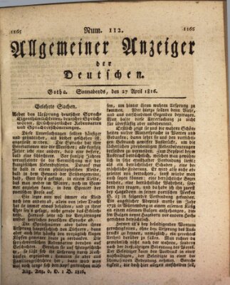 Allgemeiner Anzeiger der Deutschen Samstag 27. April 1816