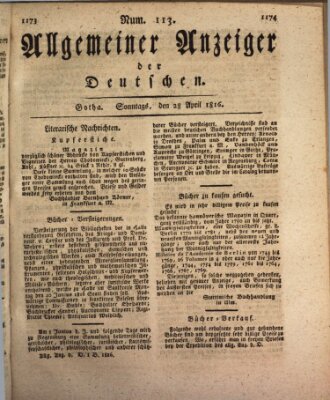 Allgemeiner Anzeiger der Deutschen Sonntag 28. April 1816