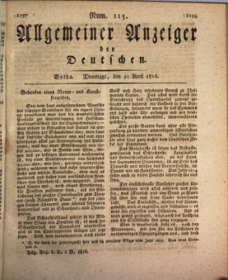 Allgemeiner Anzeiger der Deutschen Dienstag 30. April 1816