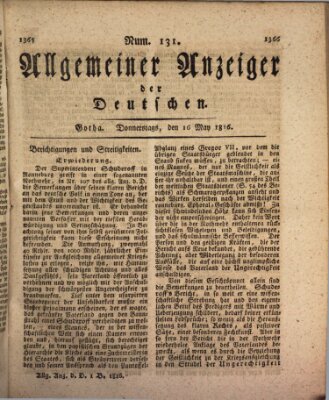 Allgemeiner Anzeiger der Deutschen Donnerstag 16. Mai 1816