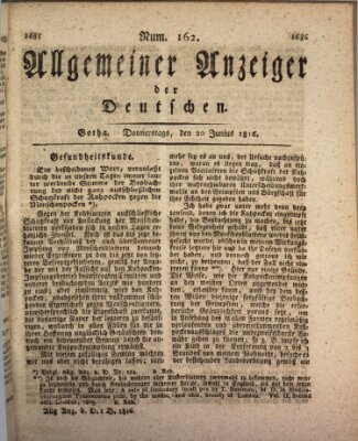 Allgemeiner Anzeiger der Deutschen Donnerstag 20. Juni 1816