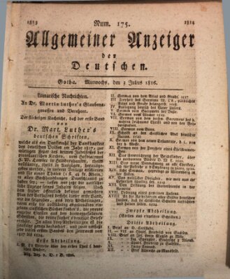 Allgemeiner Anzeiger der Deutschen Mittwoch 3. Juli 1816