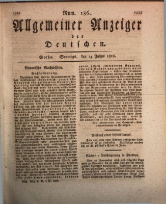 Allgemeiner Anzeiger der Deutschen Sonntag 14. Juli 1816