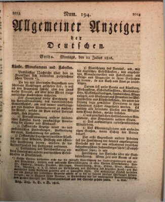 Allgemeiner Anzeiger der Deutschen Montag 22. Juli 1816