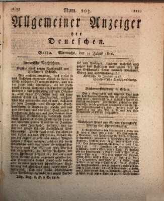 Allgemeiner Anzeiger der Deutschen Mittwoch 31. Juli 1816