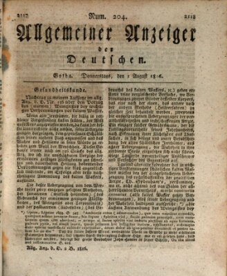 Allgemeiner Anzeiger der Deutschen Donnerstag 1. August 1816