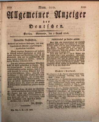 Allgemeiner Anzeiger der Deutschen Mittwoch 7. August 1816