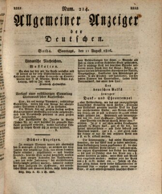 Allgemeiner Anzeiger der Deutschen Sonntag 11. August 1816