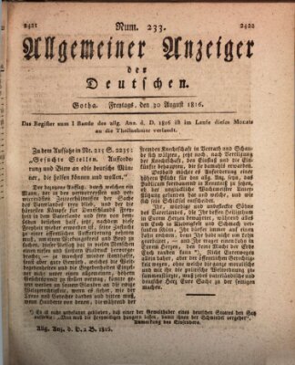 Allgemeiner Anzeiger der Deutschen Freitag 30. August 1816