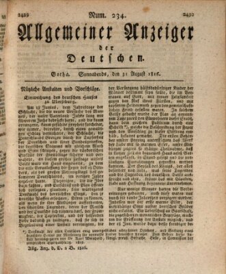 Allgemeiner Anzeiger der Deutschen Samstag 31. August 1816