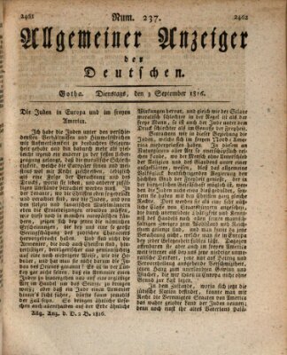 Allgemeiner Anzeiger der Deutschen Dienstag 3. September 1816