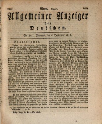 Allgemeiner Anzeiger der Deutschen Freitag 6. September 1816