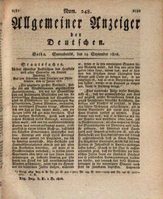 Allgemeiner Anzeiger der Deutschen Samstag 14. September 1816