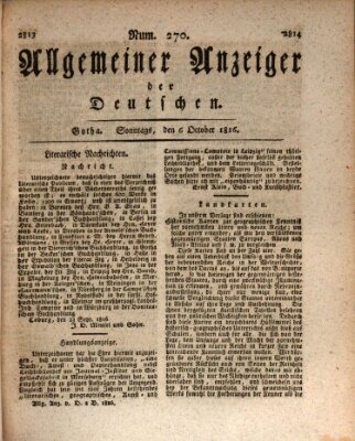 Allgemeiner Anzeiger der Deutschen Sonntag 6. Oktober 1816