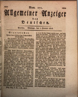 Allgemeiner Anzeiger der Deutschen Montag 7. Oktober 1816