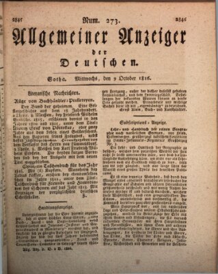 Allgemeiner Anzeiger der Deutschen Mittwoch 9. Oktober 1816