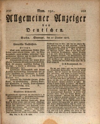 Allgemeiner Anzeiger der Deutschen Sonntag 27. Oktober 1816