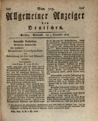 Allgemeiner Anzeiger der Deutschen Mittwoch 4. Dezember 1816