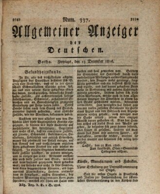 Allgemeiner Anzeiger der Deutschen Freitag 13. Dezember 1816