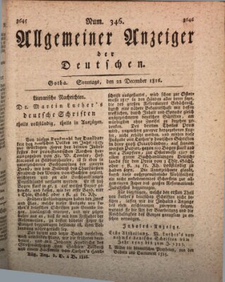 Allgemeiner Anzeiger der Deutschen Sonntag 22. Dezember 1816