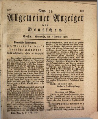 Allgemeiner Anzeiger der Deutschen Mittwoch 5. Februar 1817