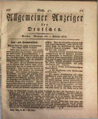 Allgemeiner Anzeiger der Deutschen Montag 10. Februar 1817