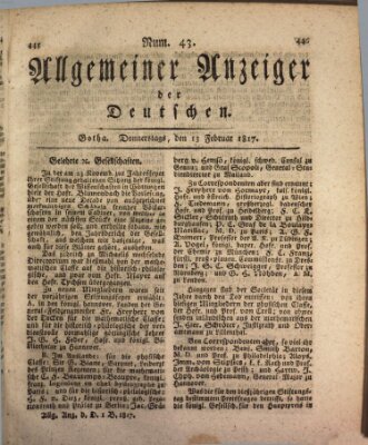 Allgemeiner Anzeiger der Deutschen Donnerstag 13. Februar 1817